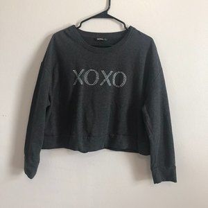 XOXO Gray Bling Boxy Crop Sweatshirt Size XL